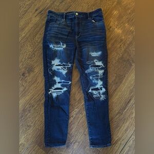 American Eagle Outfitters Dark Blue Distressed Skinny Jeans